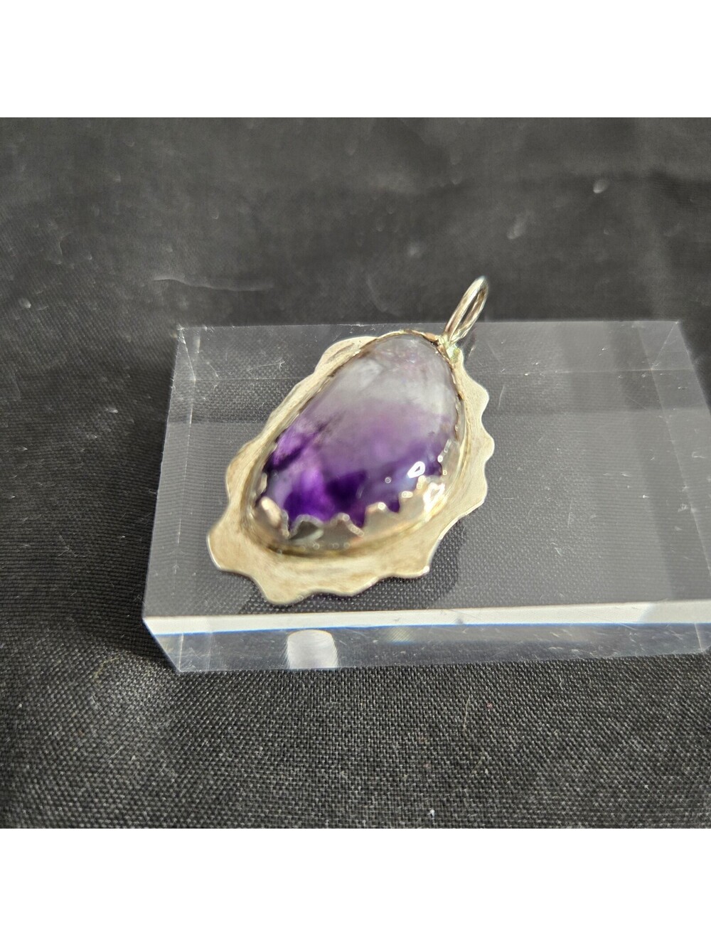 Vintage Sterling Silver Freeform Amethyst Pendant Artisan Modernist Statement